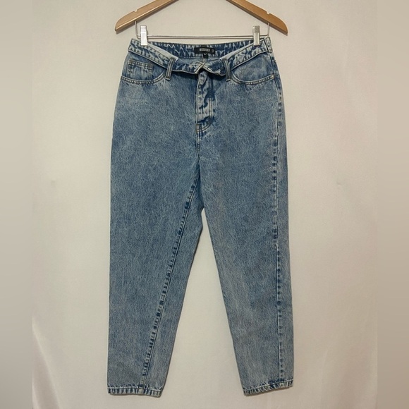 ASOS Missguided LIKE NEW fold over waist acid wash high rise mom jeans size 8 - Picture 1 of 6